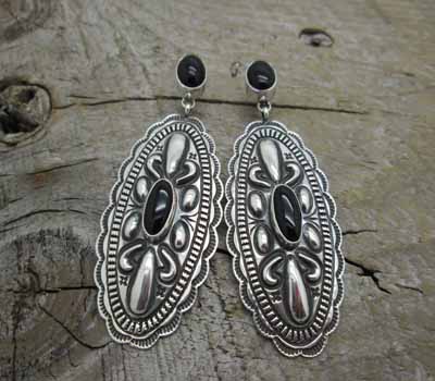 Native American Onyx Repousse Earrings